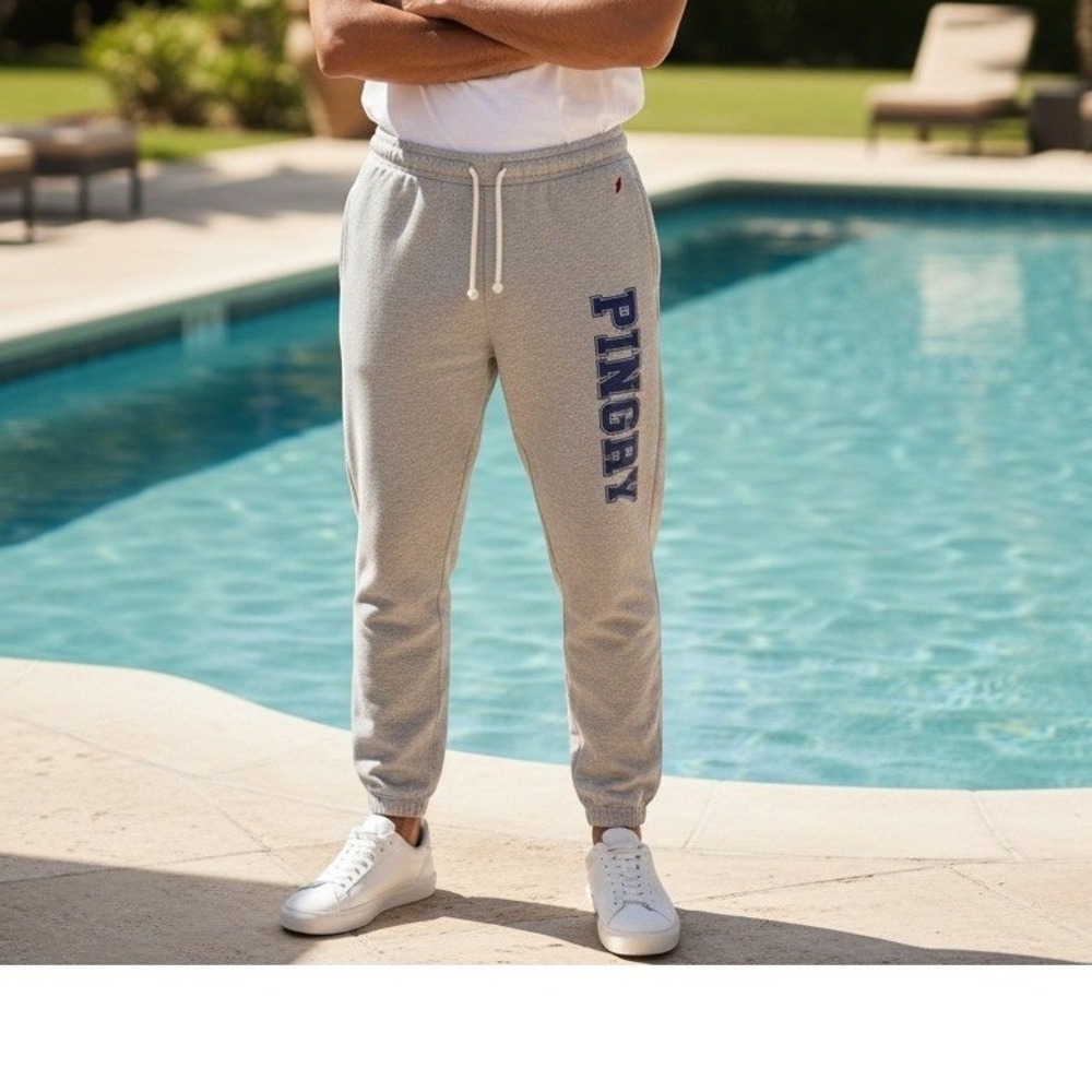 League Pingry Sweatpants Mens Large Gray Graphic Joggers Elastic Waist Pocket